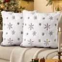 Christmas Pillow Covers 18x18 Inch - Set of 2 Embroidered White Christmas Throw Pillow Cases Soft Plush Faux Fur Snowflake Xmas Decorations Winter Holiday Decor for Home Bedroom Sofa