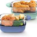 6-Cup Tempered Glass Container 2 PACK, Compatible with Ninja Crispi 4-in-1 Portable Cooking System, Microwave, Freezer and Dishwasher Safe, PFAS Free Glass Cooking Surface