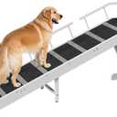 HOOBRO Dog Ramp for Bed, Large Wooden Pet Ramp for Dogs with Non-Slip Carpet Surface, Safety Rails, and Top Platform, 70.9" x 15.7" x 23.6", White and Black BW18PT03G1