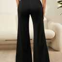 WDIRARA Women's Contrast Lace Flare Leg High Waisted Dressy Loose Elegant Pants Black M