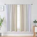 Estelar Textiler Beige and White Blackout Curtains for Bedroom, Light Blocking Two Tone Gradient Drapes with Wave Line Pattern, Room Darkening Rod Pocket Ombre Curtains for Playroom,42Wx63L,2 Panels