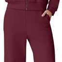 QINSEN Women's Cotton 2 Piece Outfits Lapel Long Sleeve Zip Up Sweatshirt Wide Leg Pants Matching Tracksuit Sets (Large, Burgundy)
