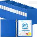 Henoyso 48 Pcs Blue 1.5 Inch 3 Ring Plastic Binder Bulk, 1 1/2 Inch Soft Flexible Binders Three Round Rings Fit 8.5x11 Papers for School Office Home File Organization Supplies