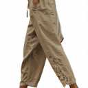 Acelitt Womens Casual Linen Pants Lightweight Drawstring Elastic Waist Fall 2026 Beach Ankle Capri Pants Trousers Beige Medium