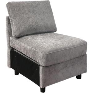 WUTUTUEE Middle Seat Module for Modular Sectional Couch Sofa, Living Room Accent Armless Sofa Chair with Storage & Pillow, Modern Side Sectional Middle Unit, Chenille Light Grey