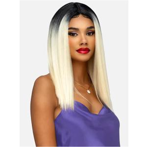 Vivica A. Fox HALSTIN, SYNTHETIC HAIR, Natural Baby Lace Wig, Color HTT4/BG, Highlight Two Tone Color. Medium Dark Brown(#4) Top and Burgundy Bottom & Front Highlight