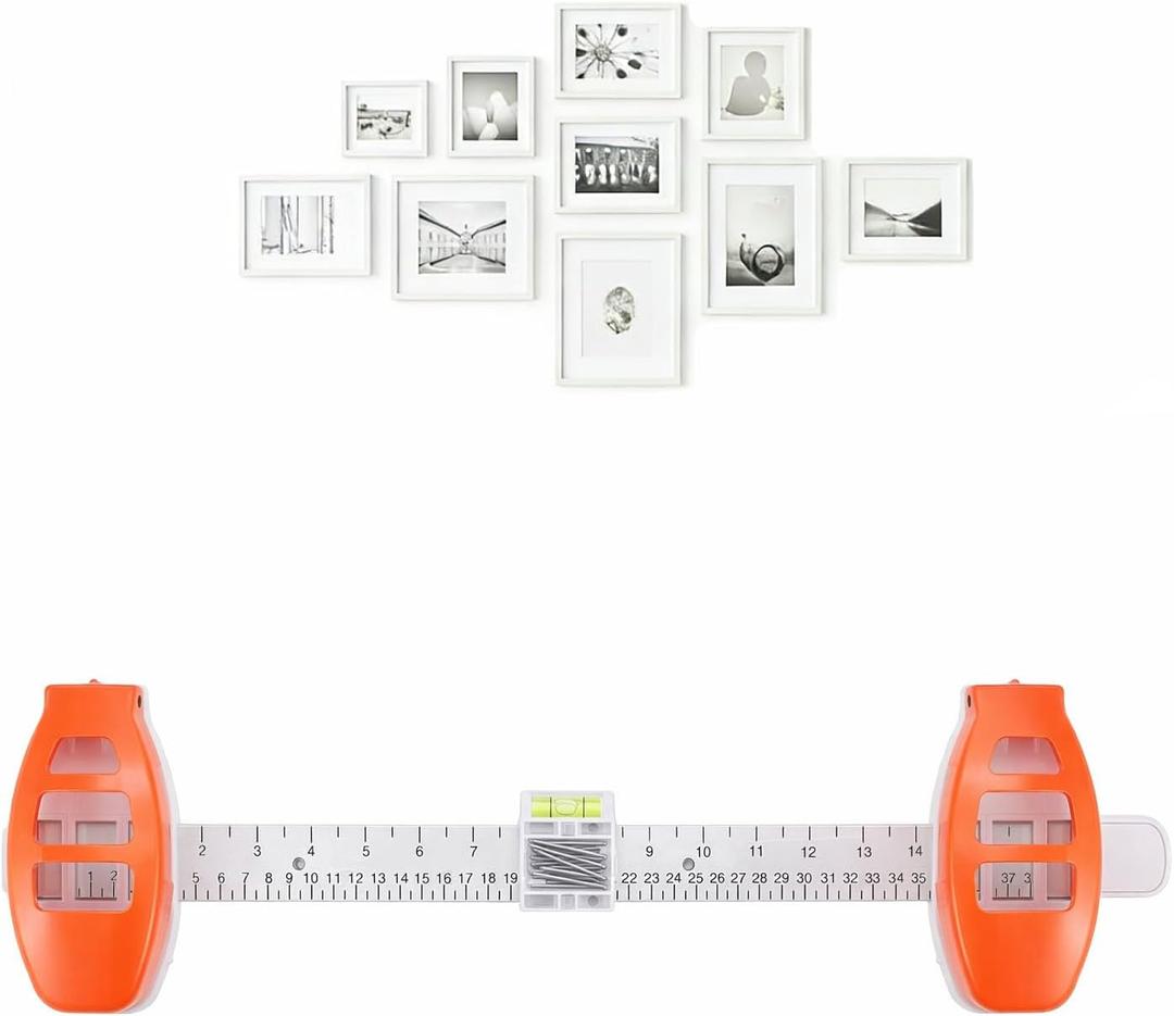 Picture Hanging Tool with Level Magnetic Alignment Ruler for Frames & Mirrors, Wall-Friendly DIY Hanger for Home Decor
