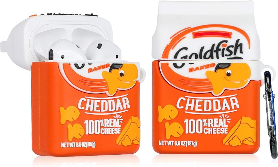 Oqplog for AirPod 2/1 Case Food Design Cover for AirPods Silicone Cases Air Pods Cute Funny Cartoon 3D Kawaii Fun Soft Designer Unique Fashion Cool Pretty for Girls Boys Teen Girly (Gold Fish Cookie)