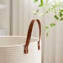 VIPOSCO Tall Laundry Basket, Large Dirty Clothes Hamper with Leather Handle, Woven Rope Storage Basket for Blanket, Toy In Living Room, Bathroom, Bedroom - 72L White & Brown