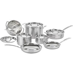 Cuisinart 12-Piece Cookware Set, MultiClad Pro Triple Ply Stainless Steel Cookware Set, Heat Surround Technology, Cool Grip Stick Handles, Oven Safe Up to 500F, MCPS-12N, Silver