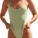 KRLAGAPAS Women's Sexy One Piece Bathing Suit Swimsuit High Cut Leg Cheeky Coverage, Adjustable Thin Strap, S