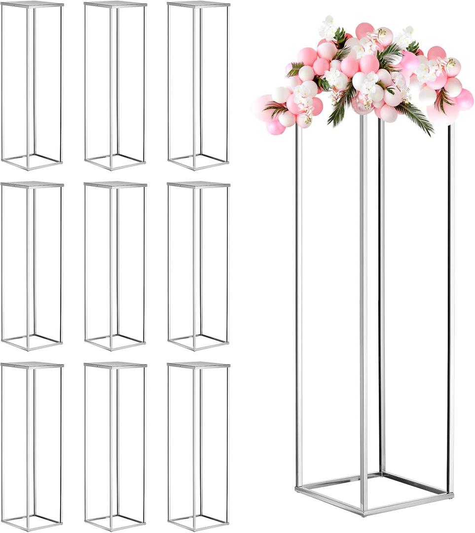 MECCANIXITY Wedding Flower Stand Vase Column, Metal Flower Stand 31.5 Inch Tall Flower Rack Silver Tone for Wedding Party Dinner Centerpiece Decorations, Pack of 10