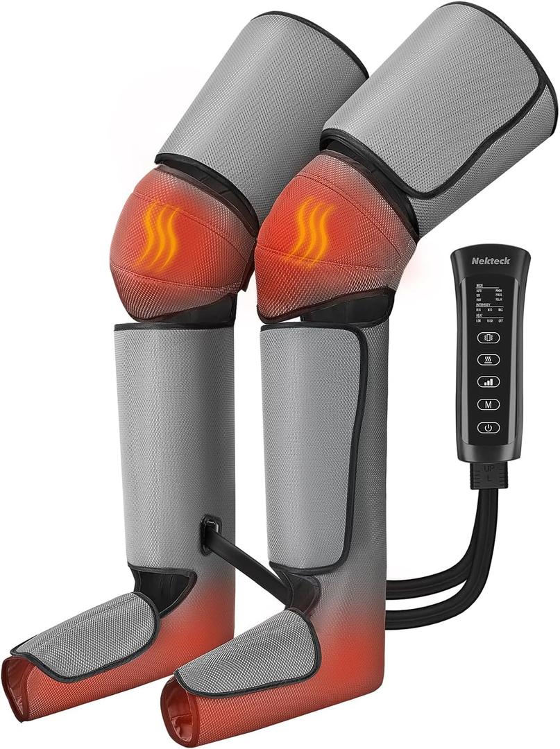 Nekteck Leg Massager for Circulation and Pain Relief, Air Compression Foot Calf Thigh Massager with 2 Heat and 3 Vibration Functions, 6 Modes 3 Intensities, Help for Muscles Relaxation (Leg and Foot)