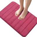 2 x Memory Foam Bath Mat, 24x16 Inches, Super Absorbent Soft Bathroom Rug for tub, Quick Drying Non-Slip Door mat Floor Cushion,Machine Washable, Thick1 Piece-Striped Wine Red