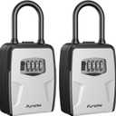 Puroma Large Key Lockbox with Hook, Resettable Combination Code Lock Box, Waterproof Security Wall Mount Lock Box with Shackle for Outdoor, Home, Door Handle Apartment Key Storage (2 Pack, Gray) (Grey)