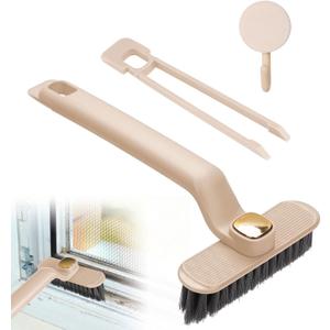 Rotating Crevice Cleaning Brush, Multi Function Crevice Brush Built-in Clamp Shovel 3 in 1 Hard Bristle Gap Cleaning Brush Cleaning Tool for Corners Bathroom Tile, 1 Hook (Light Brown)