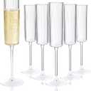 36 Pack Clear Plastic Champagne Flutes - 6oz Ribbed Disposable Champagne Glasses - Clear Vintage Mimosa Glasses with Long Stem - Elegant Sparkling Stemware for Wedding, Party