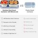 3 Pack Stainless Steel Snack Containers with Silicone Lids, 2-Compartment Snack Containers for Lunch, Office, Travel & CampingAqua, Blue, Grey