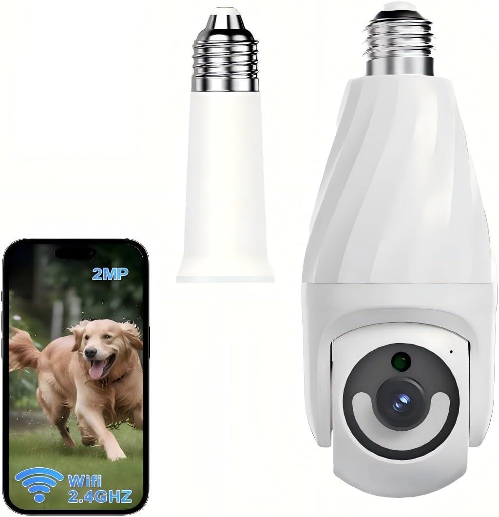 Ameyes Dog/Pet Camera for Home Security with Light Socket, 1080P Indoor/Outdoor Wireless Camera, 2.4&5GHz WiFi Camera with Phone App, Color Night Vision, Motion Detection, Compatible with Alexa