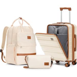 imiomo Carry on Luggage Airline Approved with Front Pocket and USB Port, Hard Shell 20 Inch Travel Carry-on Suitcase with Spinner Wheels and TSA Lock, White