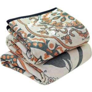 Boho Throw Blanket for Bed 100% Cotton Ultra Soft Rustic Quilt Floral Farmhouse Decor Bed Spring Blanket,80"x90" All Season Rustic Throw for Sofa Couch Chair