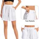 Women's Lounge Athletic Shorts with Pockets, 6.1" Sweat Shorts Women, Summer Casual Elastic Walking Running Shorts (White, L)