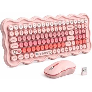 2.4G Wireless Keyboard and Mouse Combo, Round Keycaps, Splash Proof, Keyboard Mouse Set for Windows, Android & Mac OS, PC Computers, Macbooks, Laptops, PK