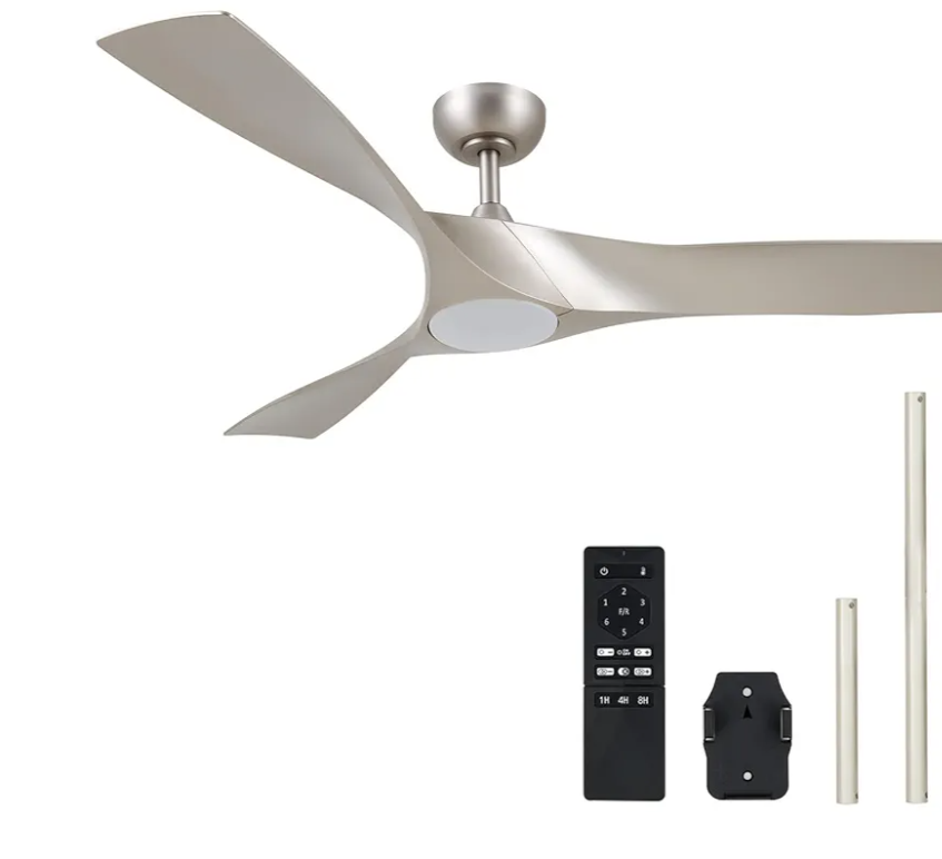 VONLUCE Ceiling Fans with Lights, 52" Mid Century Ceiling Fan and Remote, Stepless Dimming, 6 Speeds Noiseless DC Motor, 3 ABS Blades, Indoor Ceiling Fan for Kitchen Bedroom Living Room, Nickel