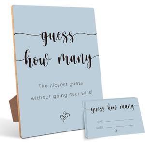 Guess How Many, Bridal Shower Games, Bridal Shower Decorations, Baby Shower Games, Birthday Party Decorations, Sprinkle Shower Game, 1 Wooden Play Sign with Stand and 50 Guess Cards Set Blue01