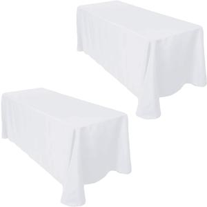 LTC LINENS 2-Pack White Rectangular Tablecloths 90 in x 132 in with Rounded Corners - Ideal for 6 ft Tables with Floor-Length Drop - Polyester Fabric Cloth Table Covers for Wedding, Party