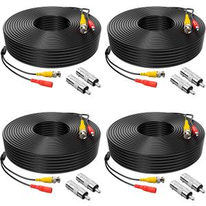 ABLEGRID 4 Pack 100ft bnc Video Power Cable Security Camera Cable Wire Cord for CCTV dvr Surveillance System (Included 2X BNC to RCA connectors with Each Cable)