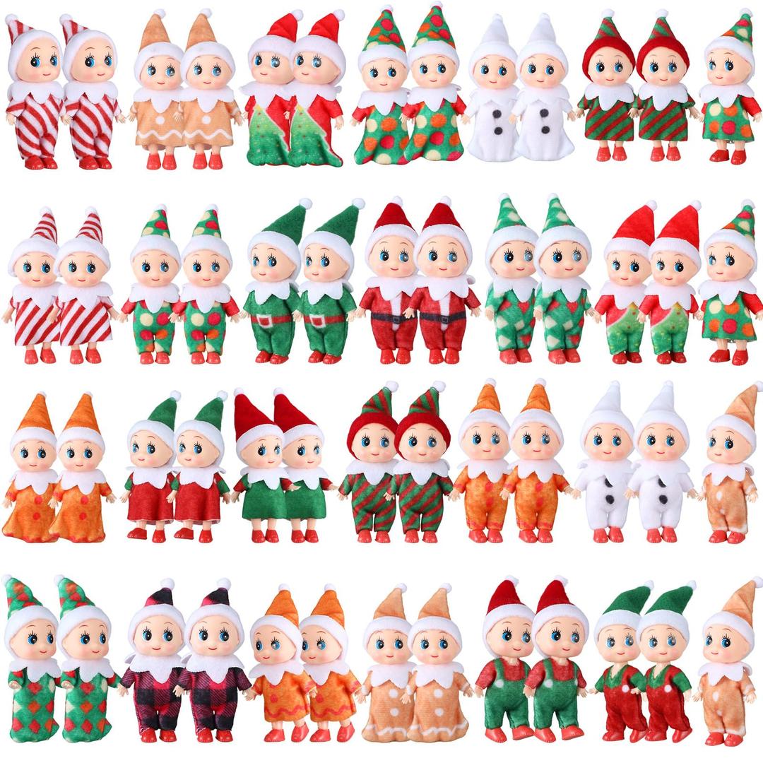 Liliful 52 Pcs Christmas Mini Elf Plush Tiny Elf Colorful Toy Bulk Elves Plush Miniature Decoration Gift for Xmas New Year Stuffed Stocking Party Favors Operation Christmas Bulk Items