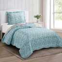 Brilliant Sunshine Lilac Rose Toile Quilt Set, 2-Piece Bedding Sets, Traditional Lively Patchwork Design, Washable, Reversible Bedspread, Soft Lightweight Coverlet, All-Season, Twin/Twin XL, Egg Blue