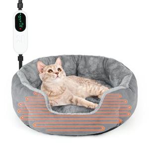 Lonepetu Heated Cat Bed Indoor, 18.5" Soft Heated Pet Bed for Indoor Cats with Timer and Temp Adjustable, Warming Cat Bed Heating Pad for Small to Large Cats Kitten