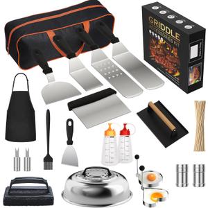 120 Pcs Griddle Accessories Kit for Blackstone - Perfect Flat Top Grill Accessories for Outdoor, Professional Round Melting Dome with Cast Iron Smash Burger Press for Barbecue.