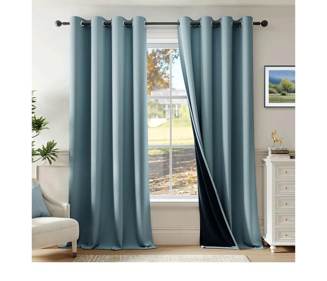 Beauoop Dusty Blue 100% Blackout Curtains 84 Inch Long 2 Panels for Bedroom Living Room Solid Room Darkening Thermal Insulated Soundproof Energy Saving Grommet Top Window Treatment Drapes,52x84 2 Set