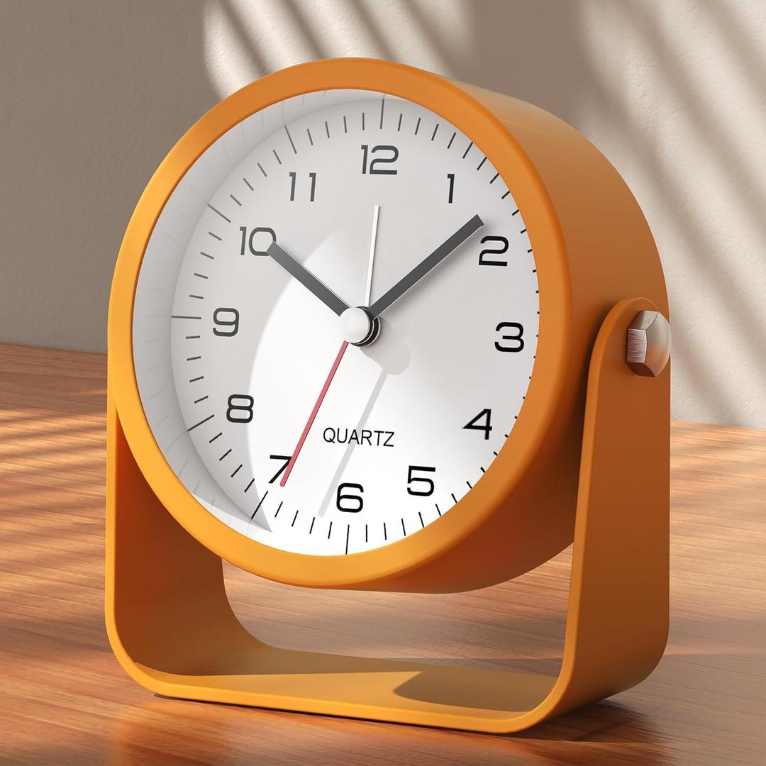 AYRELY 3.5 Inch Small Analog Alarm Clocks,Battery Operated Desk Clock,Cute Table Clock with LightAdjustable Angle for Travel,Bedside,Bedroom,Kids,Living Room Decor(Orange)