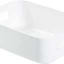 Plastic Storage Basket, Desktop Storage Basket with Handle Reusable PP Cosmetic Storages Box Desktops Sundries Organizer with Handle for Household(Small-White)