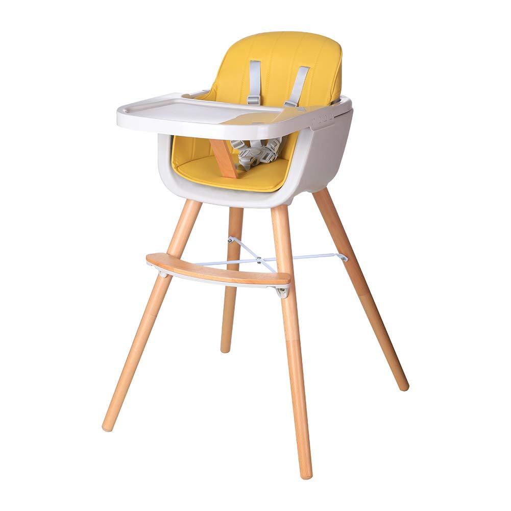 Foho Baby High Chair, Perfect 3 in 1 Convertible Wooden High Chair with Cushion, Removable Tray, and Adjustable Legs for Baby & Toddler, Yellow