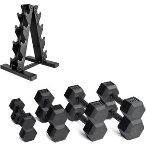 CAP Barbell Rubber Coated Dumbbell Weight Set with Vertical Rack | 100 lb