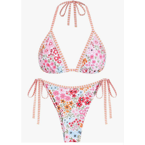 ZAFUL Womens Printed Triangle Bikinis 2 Piece Halter Bikini Sets High Cut Bathing Suit Side Tie Swimsuits M