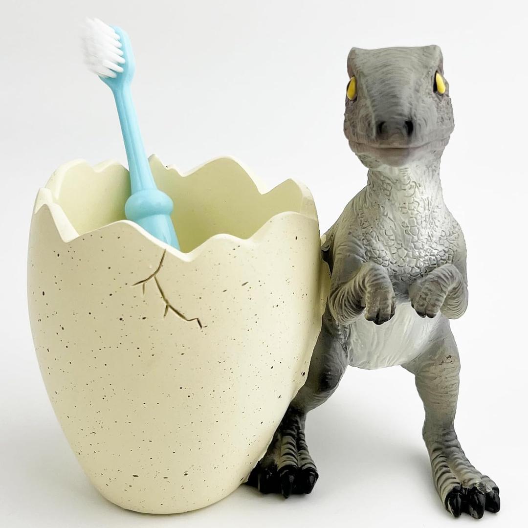 FlidRunest Dinosaur Toothbrush Holder, Resin Toothbrush and Toothpaste Holder Organizer for Kids, Easy to Clean, Funny Dinosaur Cup for Pen Pencil Toothbrush, Toothbrush Holders for Bathrooms
