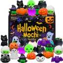 24 Pcs Halloween Mochi Squishy Toys with Gift Box Mini Kawaii Mochi Squeeze Toy Stress Reliever Anxiety Packs for Kids Party Favors Halloween Miniatures Halloween Treat Bags Gifts