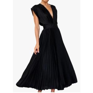 Women’S Solid Slim Fit Summer Sexy Pleated Dresses Casual V-Neck Zipper Sleeveless Dresses XL