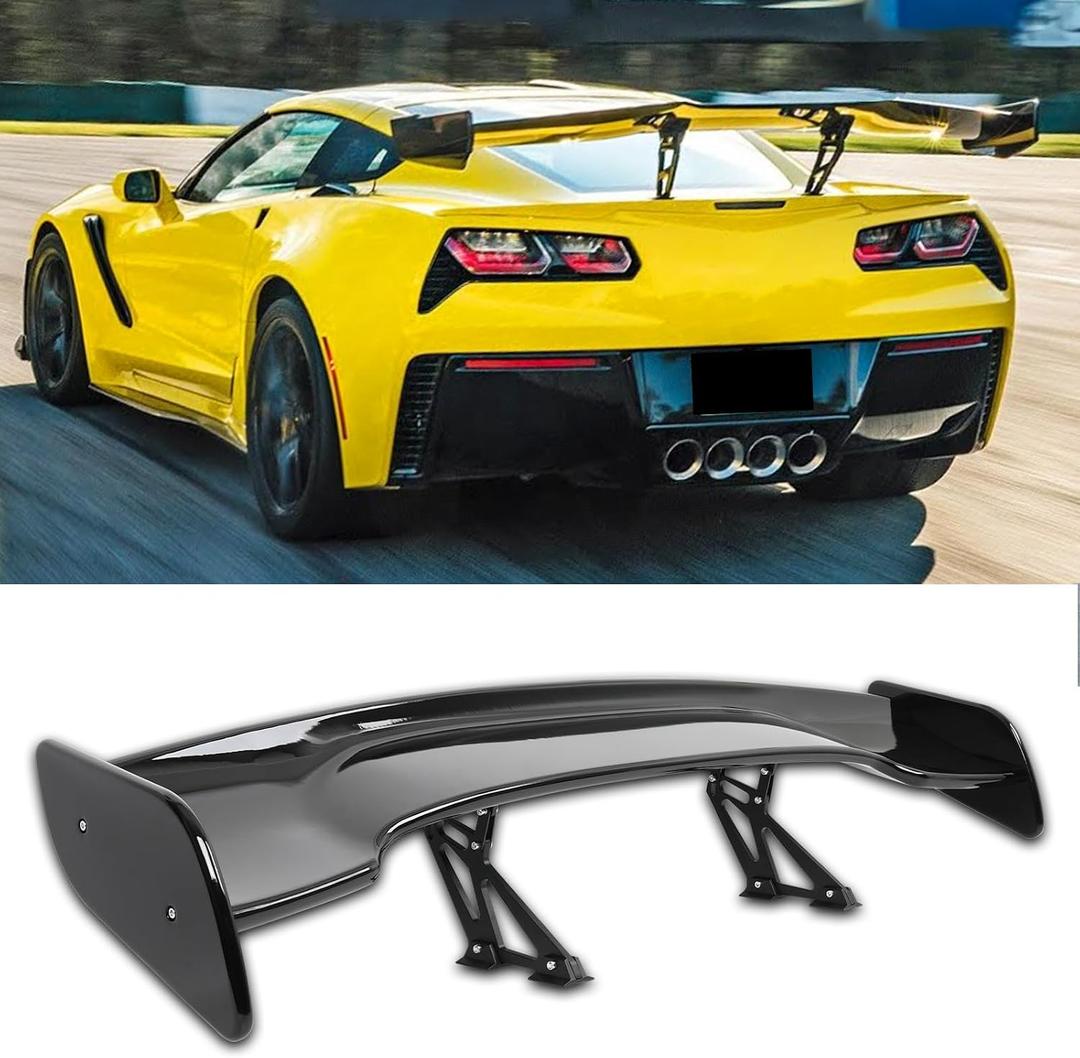 57 inch GT Wing Rear Spoiler Glossy Black Universal Rear Spoilers Racing Lightweight Trunk Spoiler Wings Compatible with Honda Chevy Corvette Mustang Camaro Nissan Ford(Glossy Black-GT)