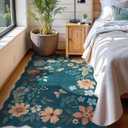 Lahome Floral Machine Washable Rug, 3x5 Rug Non Slip Soft Bedroom Rugs for Entryway Dorm, Ultra-Thin Boho Rugs for Living Room Throw Carpet for Nursery Entrance Flore, Navy Blue