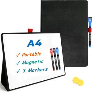Portable 12" x 9" Small White Board, Magnetic Dry Erase Board with Eraser (Black)