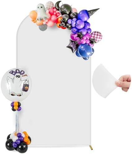 7.2FT Arch Backdrop Cover, Wedding Arch Cover Spandex Fitted Stretchy Background Stand, 2-Sided White Backdrop for Birthday Party Decorations Ceremony Baby Shower Banquet Christmas