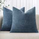 MIULEE Pack of 2 Decorative Throw Pillow Covers Soft Chenille Throw Pillows Solid Textured Cushion Covers for Couch Sofa Bedroom Living Room 20x20 Inch, Smoke Blue