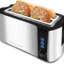 Elite Gourmet ECT-3100 Long Slot 4 Slice Toaster, Reheat, 6 Toast Settings, Defrost, Cancel Functions, Built-in Warming Rack, Extra Wide Slots for Bagels & Waffles, Stainless Steel & Black (Black & Stainless Steel)